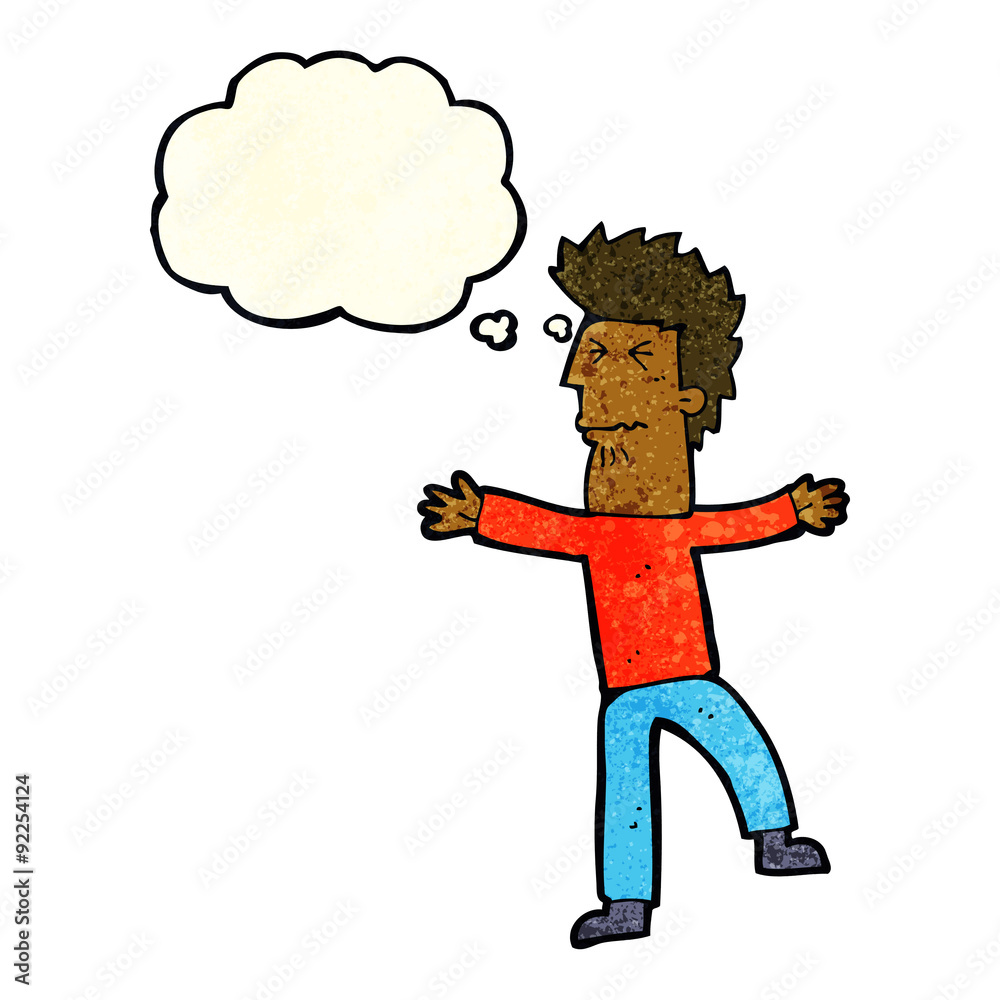 cartoon stressed man with thought bubble cartoon stressed man with thought bubble