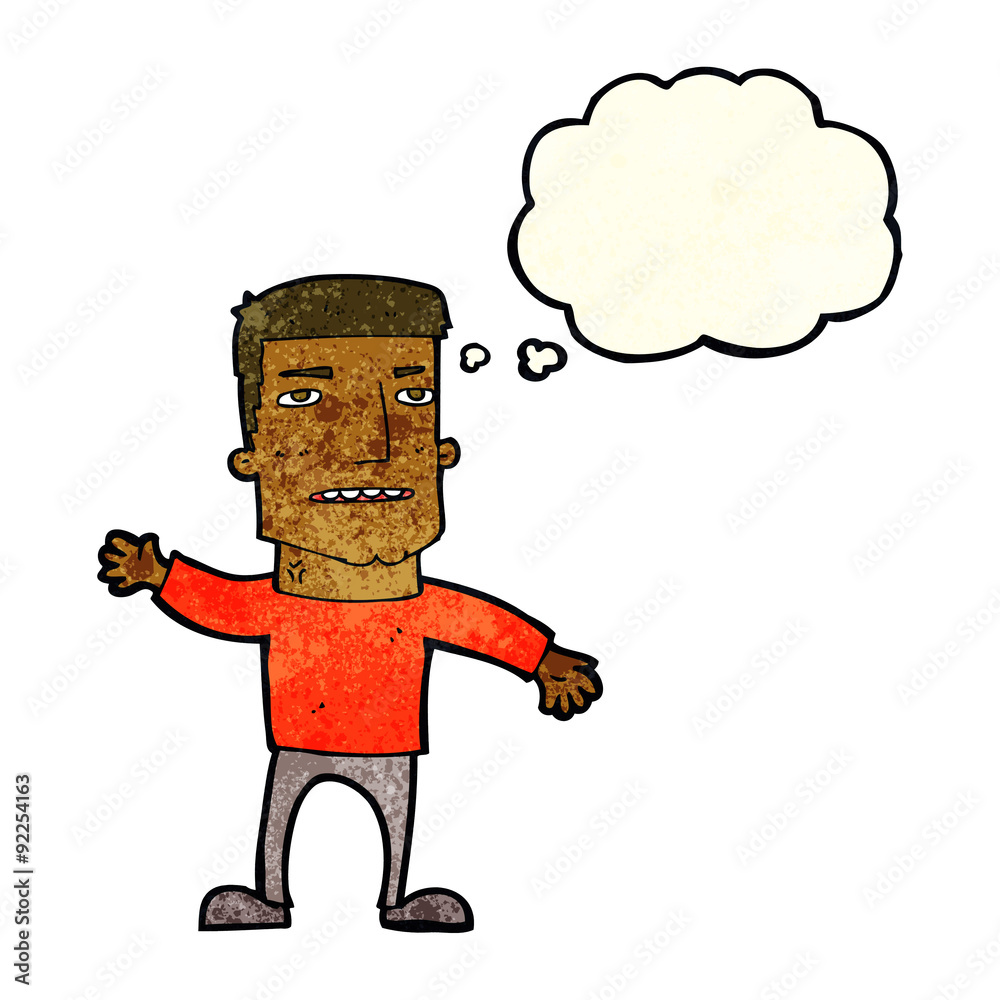 cartoon waving stressed man with thought bubble cartoon waving stressed man with thought bubble
