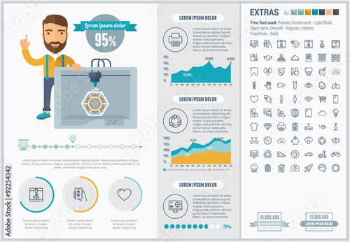Three D printing flat design Infographic Template