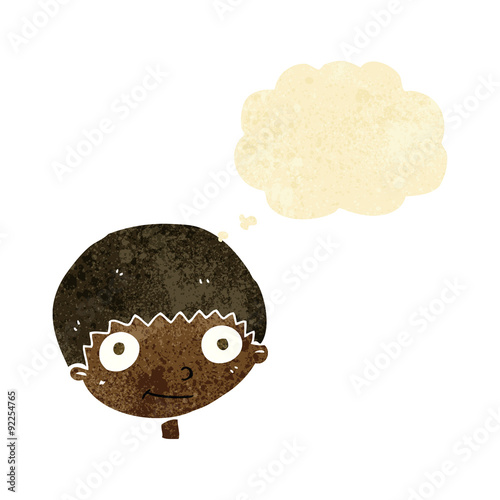 cartoon happy boy with thought bubble