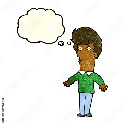 cartoon startled man with thought bubble