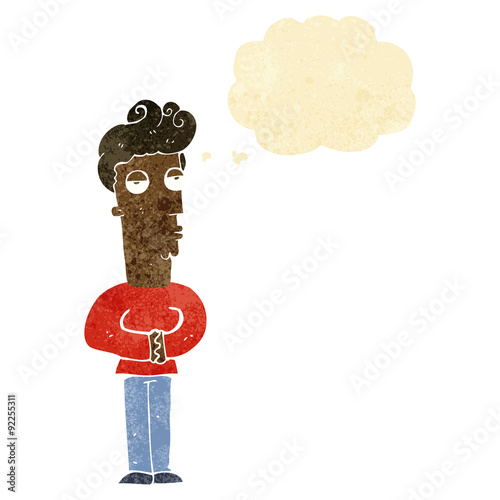 cartoon arrogant man with thought bubble