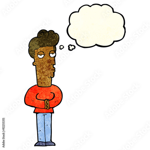 cartoon arrogant man with thought bubble