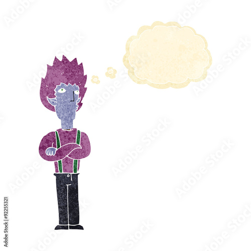 cartoon vampire man with thought bubble