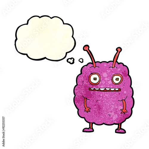 cartoon funny alien monster with thought bubble