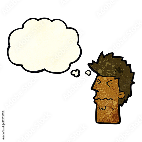 cartoon stressed out face with thought bubble