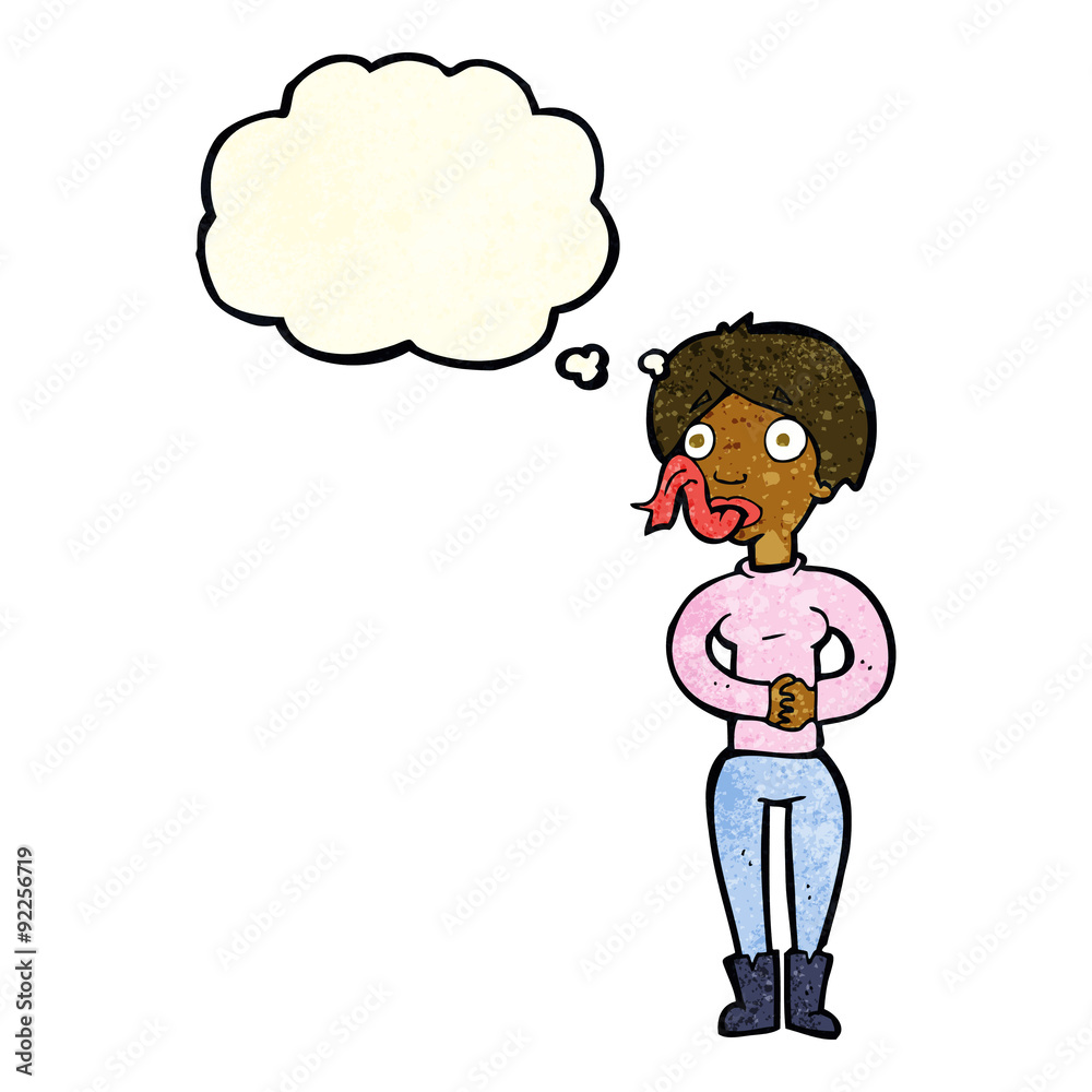 cartoon woman with snake tongue with thought bubble cartoon woman with snake tongue with thought bubble