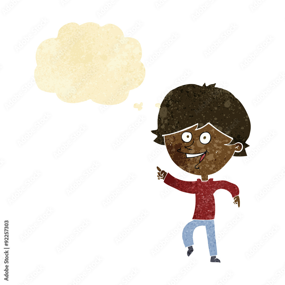 cartoon happy pointing man with thought bubble cartoon happy pointing man with thought bubble