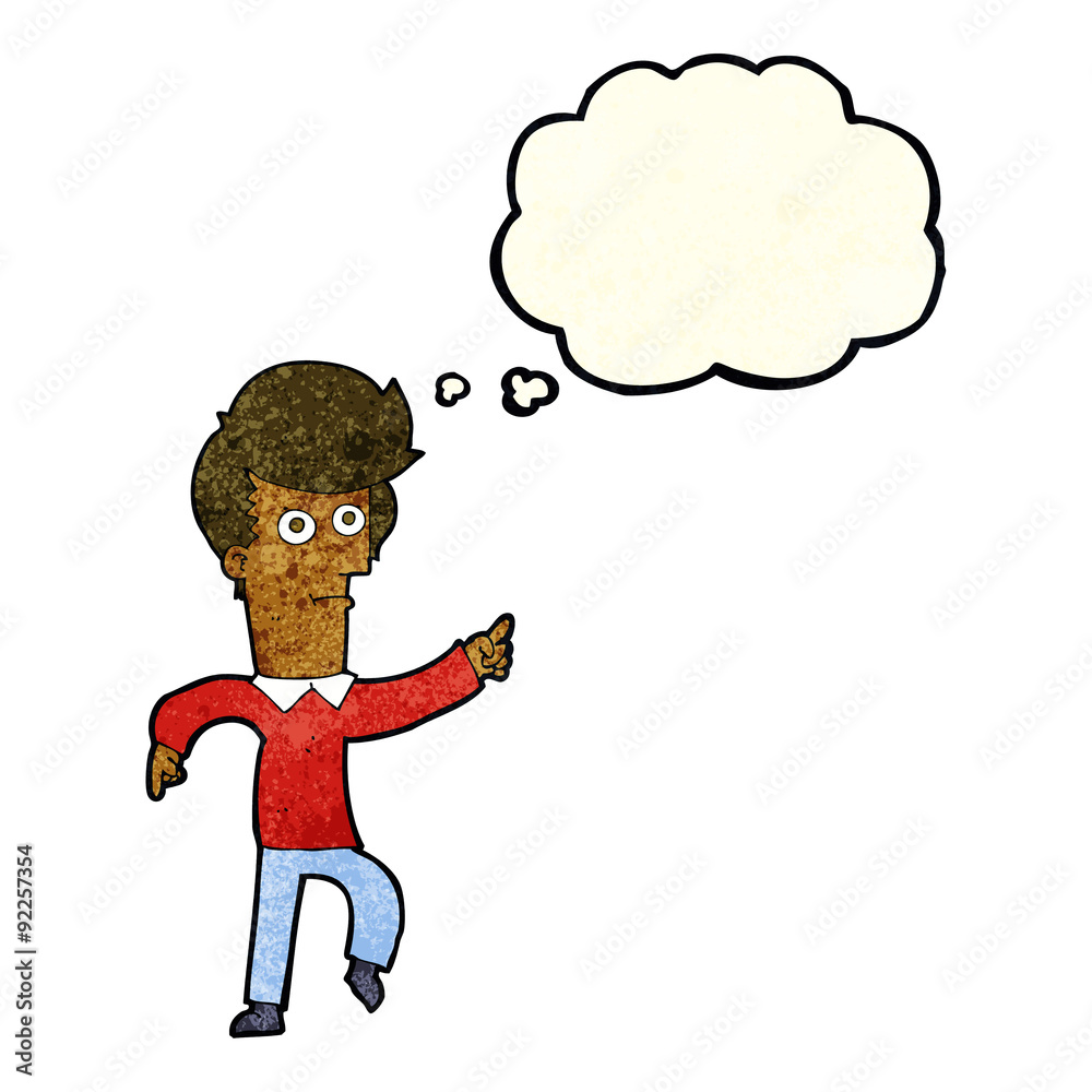 cartoon man pointing with thought bubble cartoon man pointing with thought bubble