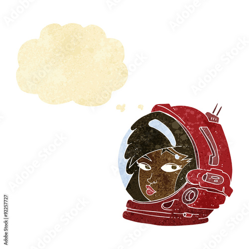 cartoon female astronaut with thought bubble