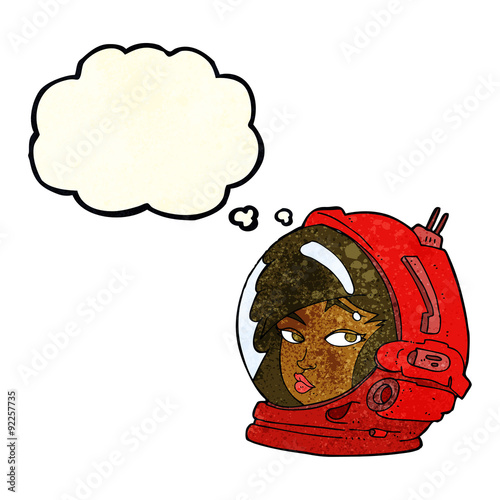 cartoon female astronaut with thought bubble