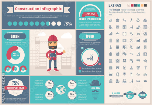 Constraction flat design Infographic Template