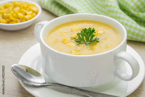 Corn soup in bowl