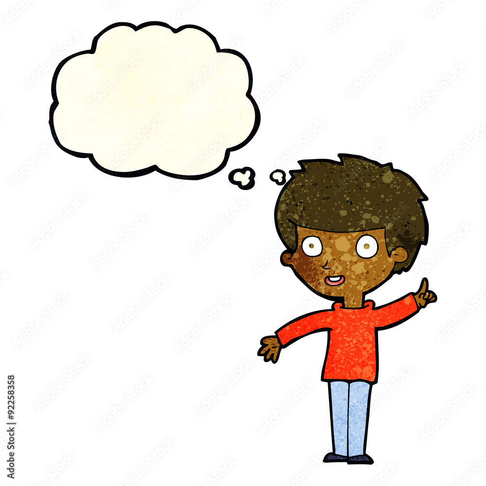 cartoon boy with idea with thought bubble cartoon boy with idea with thought bubble