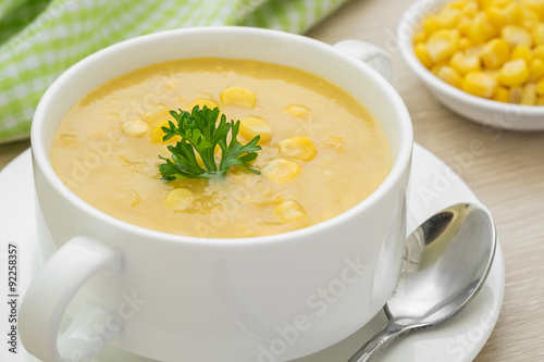 Corn soup in bowl