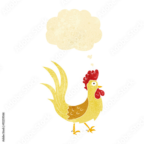 cartoon cockerel with thought bubble