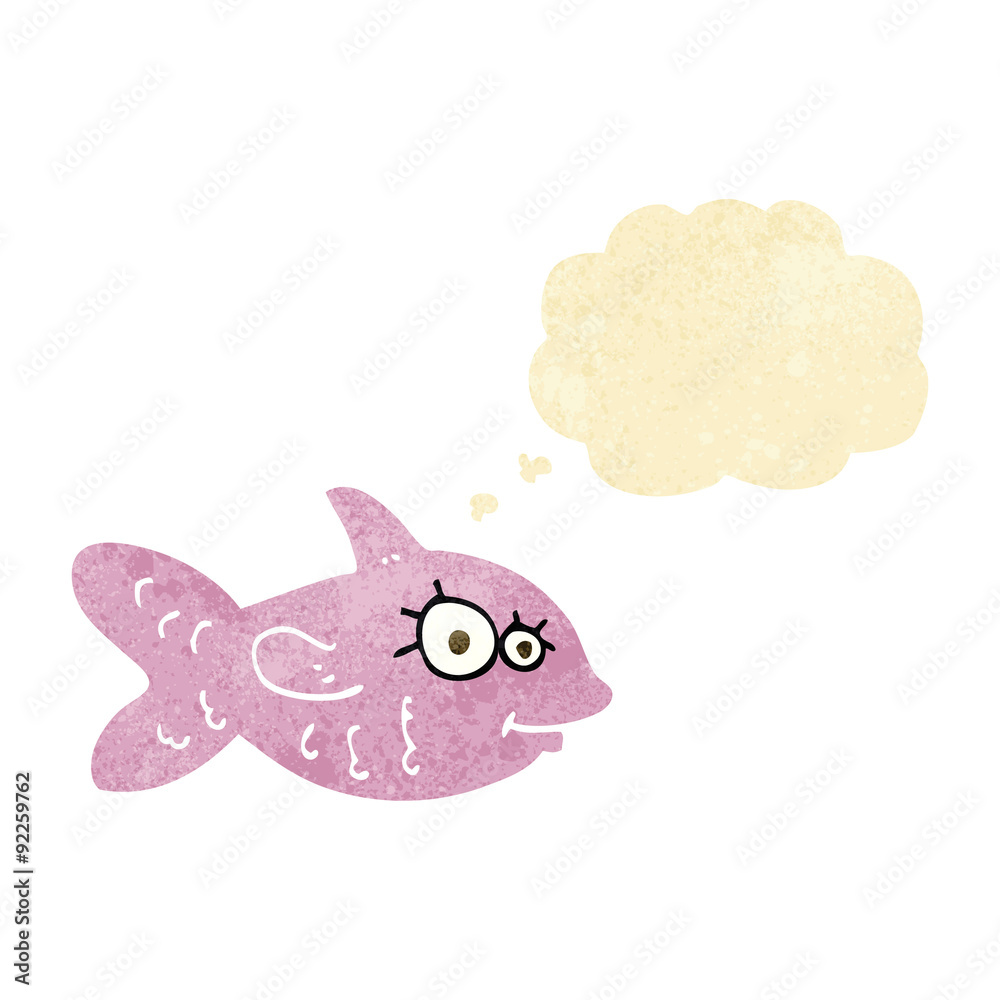 cartoon happy fish with thought bubble