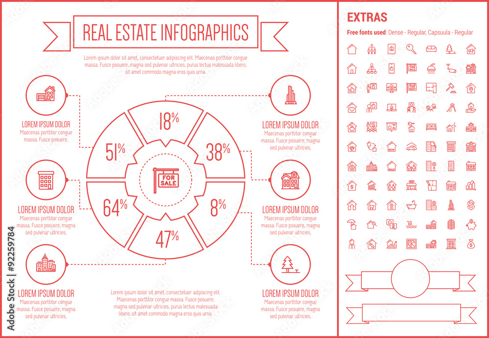 Real Estate Line Design Infographic Template