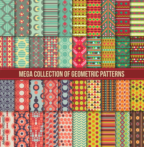 Big collection of seamless colorful retro patterns. Hipster