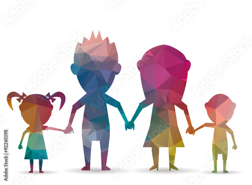 low poly family with children