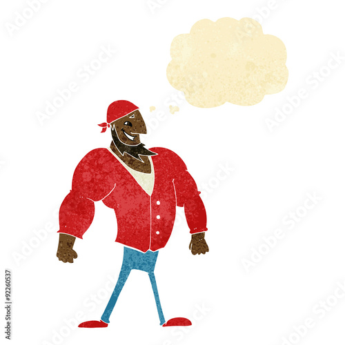 cartoon manly sailor man with thought bubble