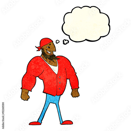 cartoon manly sailor man with thought bubble