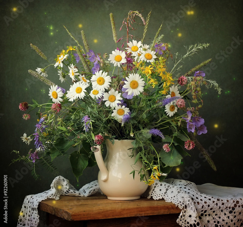 Still life with a bouquet of wild flowers