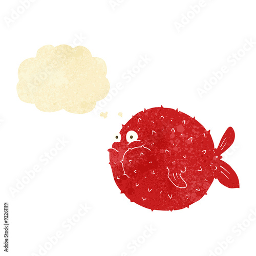 cartoon puffer fish with thought bubble