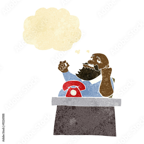 cartoon arrogant boss man with thought bubble