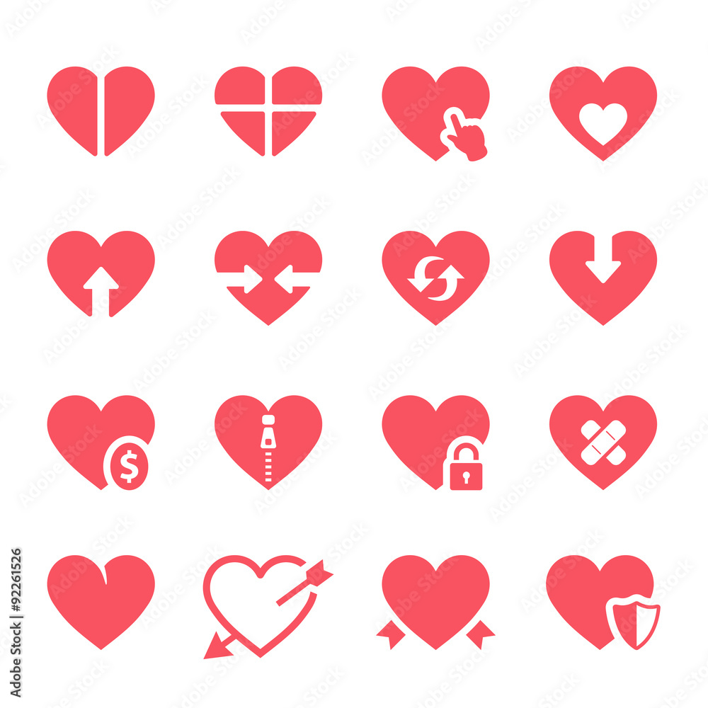 Vector hearts icons set on White Background. Vector Illustration