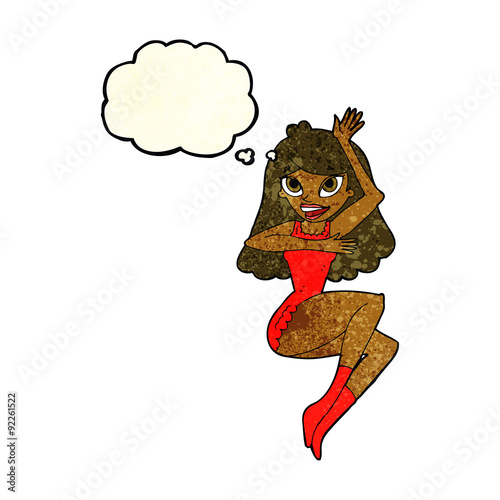 cartoon woman in lingerie with thought bubble
