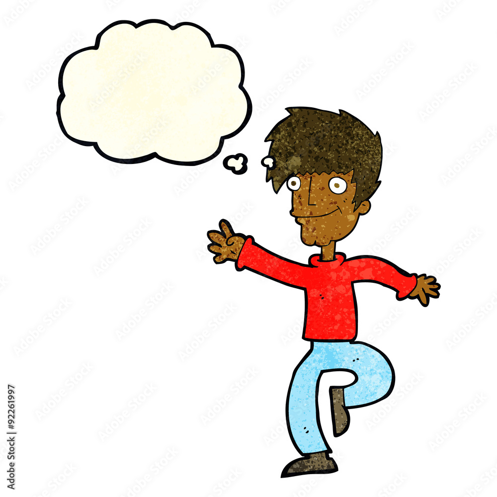 cartoon happy man dancing with thought bubble cartoon happy man dancing with thought bubble