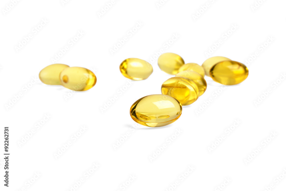 Omega 3 capsules from Fish Oil on white background