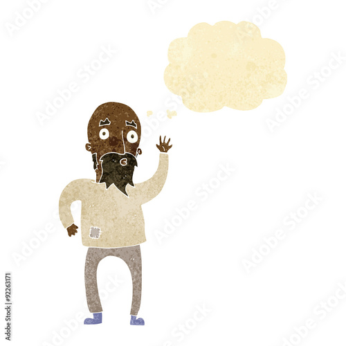 cartoon bearded man waving with thought bubble