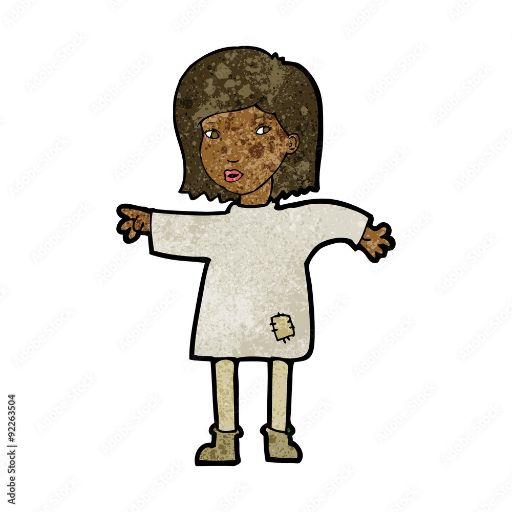 cartoon woman in patched clothing cartoon woman in patched clothing