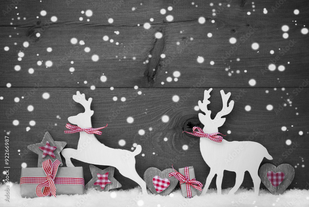 Obraz premium Gray Christmas Decoration, Reindeer Couple In Love, Snowflakes