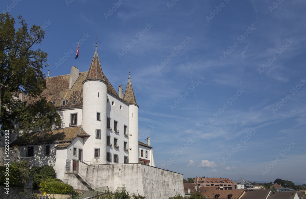 Fairytale white castle at Nyon in Switzerland