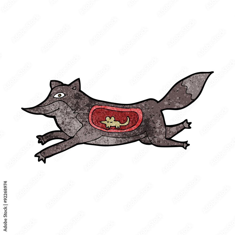 Fototapeta premium cartoon wolf with mouse in belly