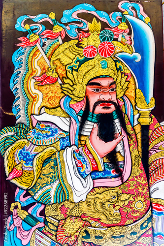 Old style painting of Chinese God, Chinatown Bangkok Thailand.