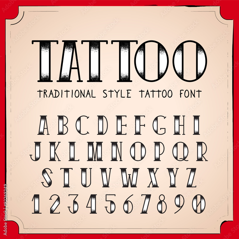 Old School Tattoo style font. Vector Traditional Ink Tattoo Alphabet Stock  Vector | Adobe Stock
