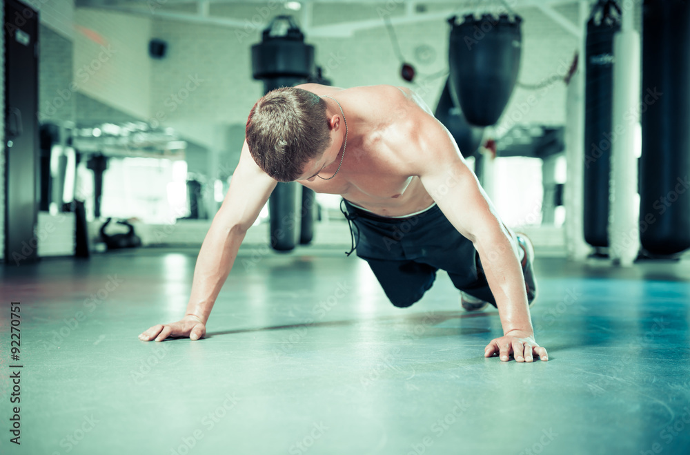 Naklejka premium push up at warehose floor