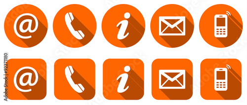 Contact Us - Set of orange flat icons, two variants
