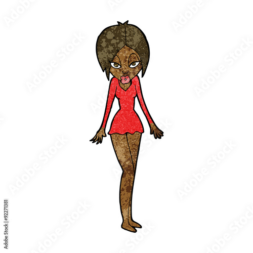 cartoon woman in short dress
