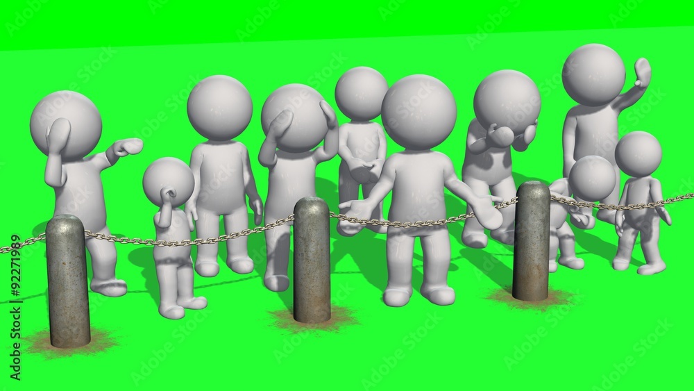 3D Peoples behind chains blockade - green screen 3D Peoples behind chains blockade - green screen