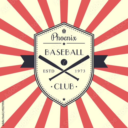 Baseball vintage emblem, logo on shield, with crossed baseball bats, vector illustration, eps10, easy to edit