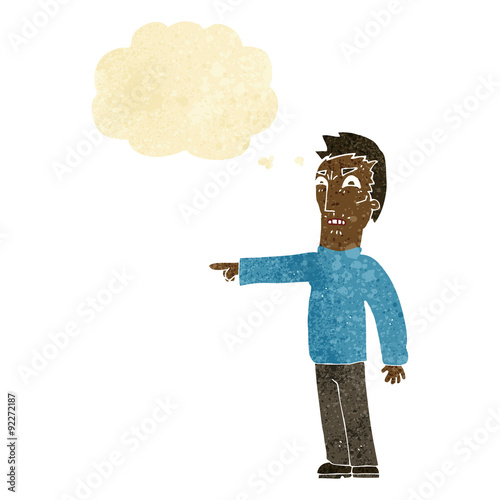 cartoon angry man pointing with thought bubble
