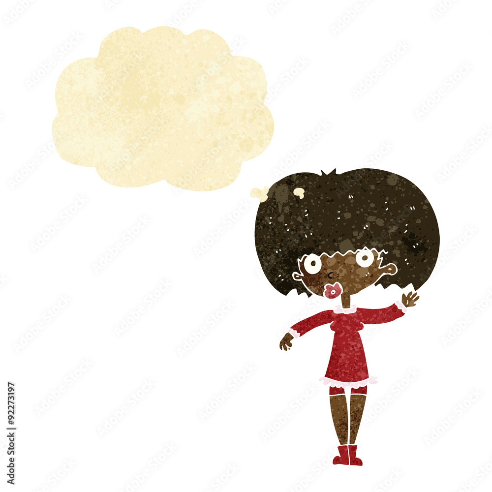 cartoon waving girl with thought bubble cartoon waving girl with thought bubble