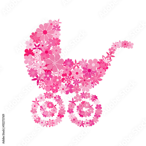 Baby buggy consisting of pink flowers