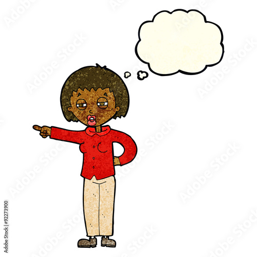 cartoon woman telling off with thought bubble