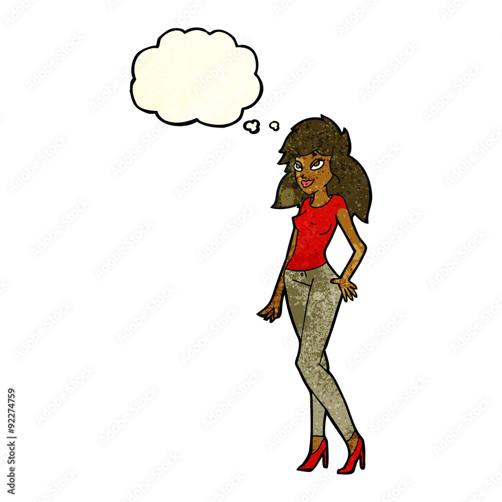 cartoon pretty woman with thought bubble cartoon pretty woman with thought bubble